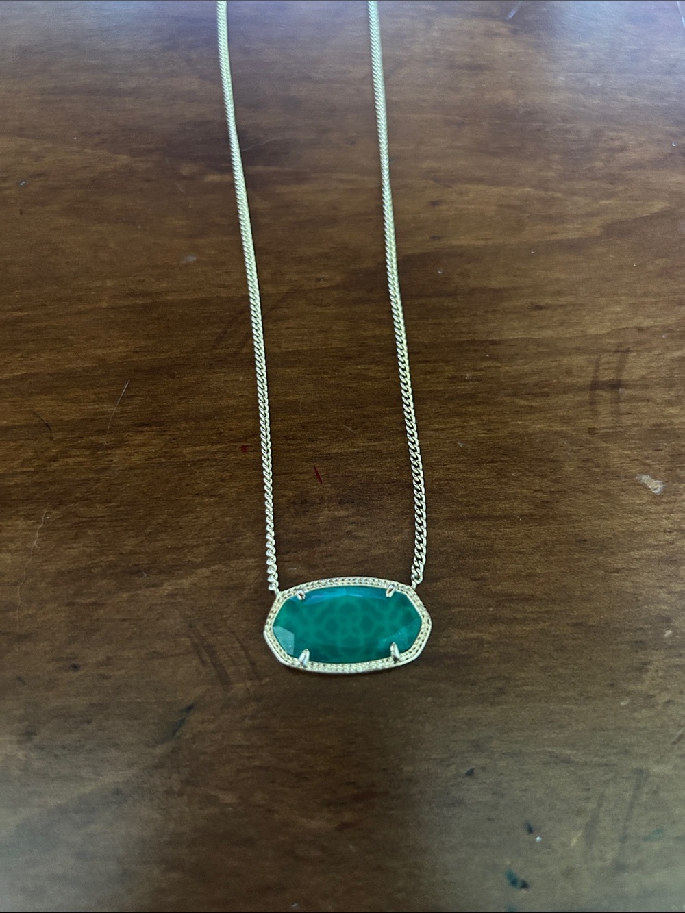 Kendra Scott Gold-Tone Necklace with Green Faceted Pendant